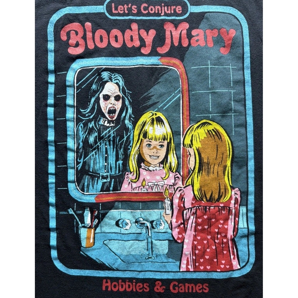 Creepy Co  Let's Conjure Bloody Mary Horror Graphic T-Shirt Black Sz. L Retro